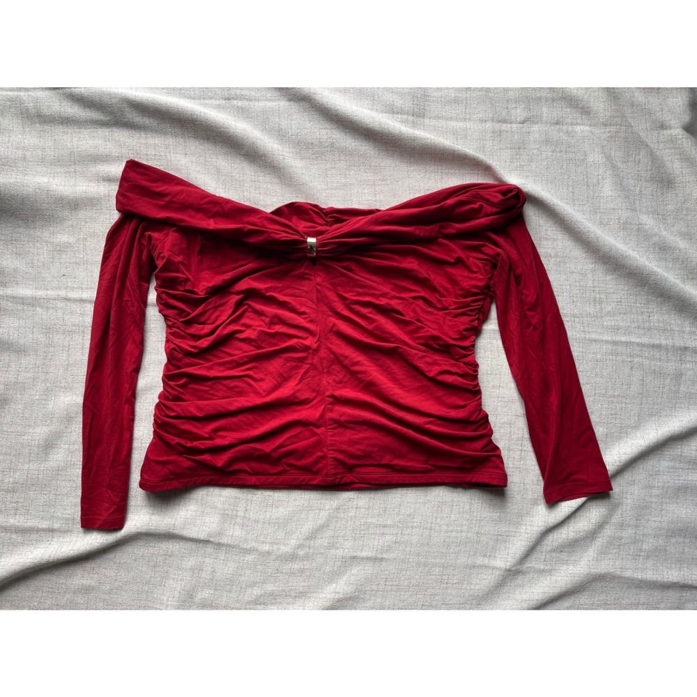 Abercrombie & Fitch Red Ruched Off Shoulder Ring Long Sleeve Top XXL 139L1940